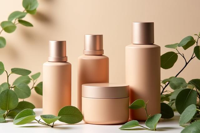 Botol kosmetik bergaya dengan dedaun